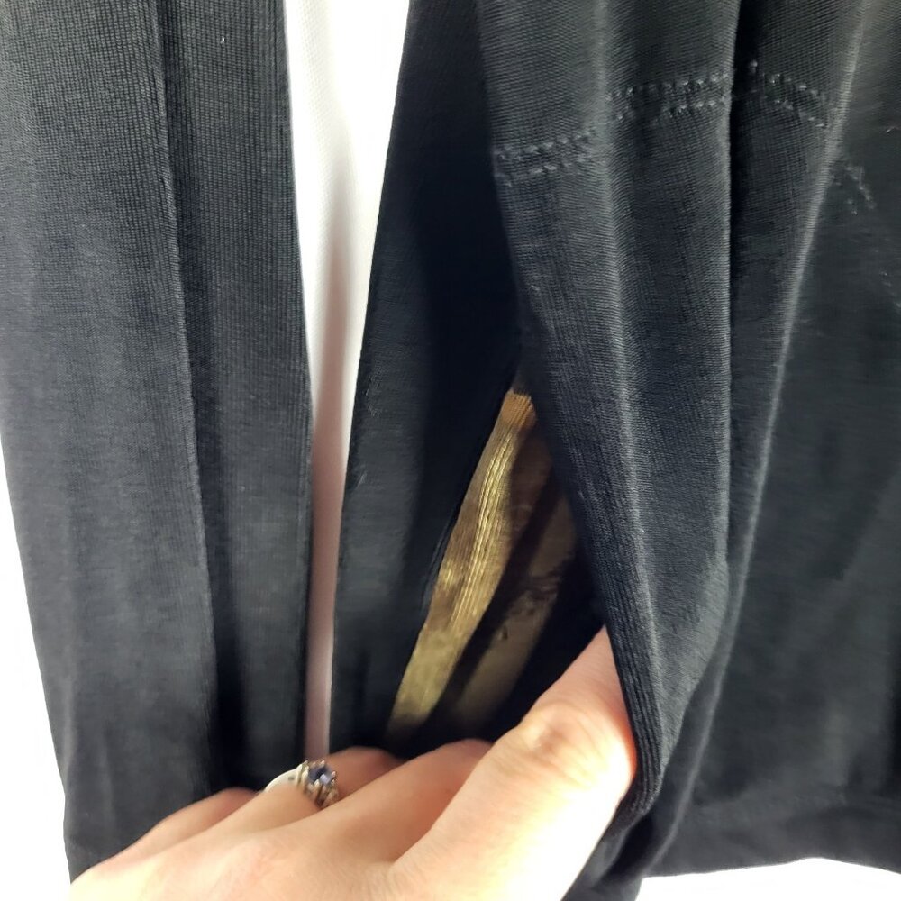 2 for $30 Chicos Liquid Knit Jacket Women's Large 2 Black Brown Trim Full Zip - Picture 10 of 10